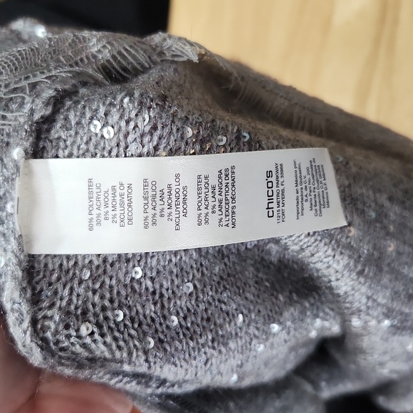 Chicos Sweater Womens Size 2 Sequins gray Lace Wool Mohair Whimsy - Picture 7 of 7